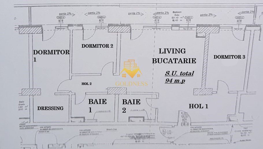 4 camere Centru ,Mihai Viteazu |94 mp et 18 parcare si TVA inclus | - Schiță 2