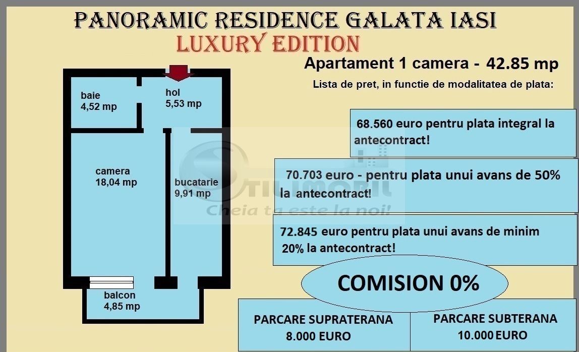 Apartament 1 camera de vanzare in Iasi, Galata, 42,85 mp, bloc nou - Poză 2