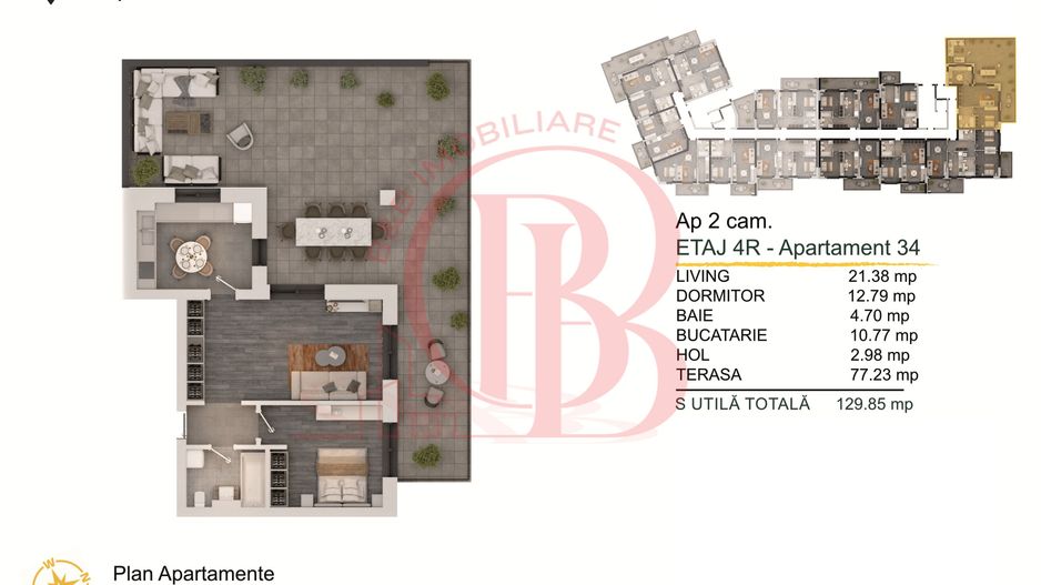 2 camere cu terasa enorma Titan-Pallady Parcare Gratuita - Schiță 2