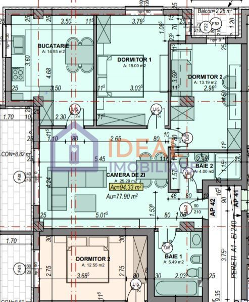 Apartament cu 3 camere si balcon,  78 mp utili, zona Turnisor - Schiță 9