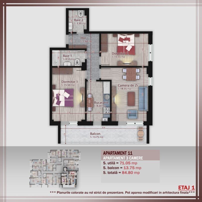 3 camere -proiect nou- Metrou Nicolae Teclu - Schiță 10