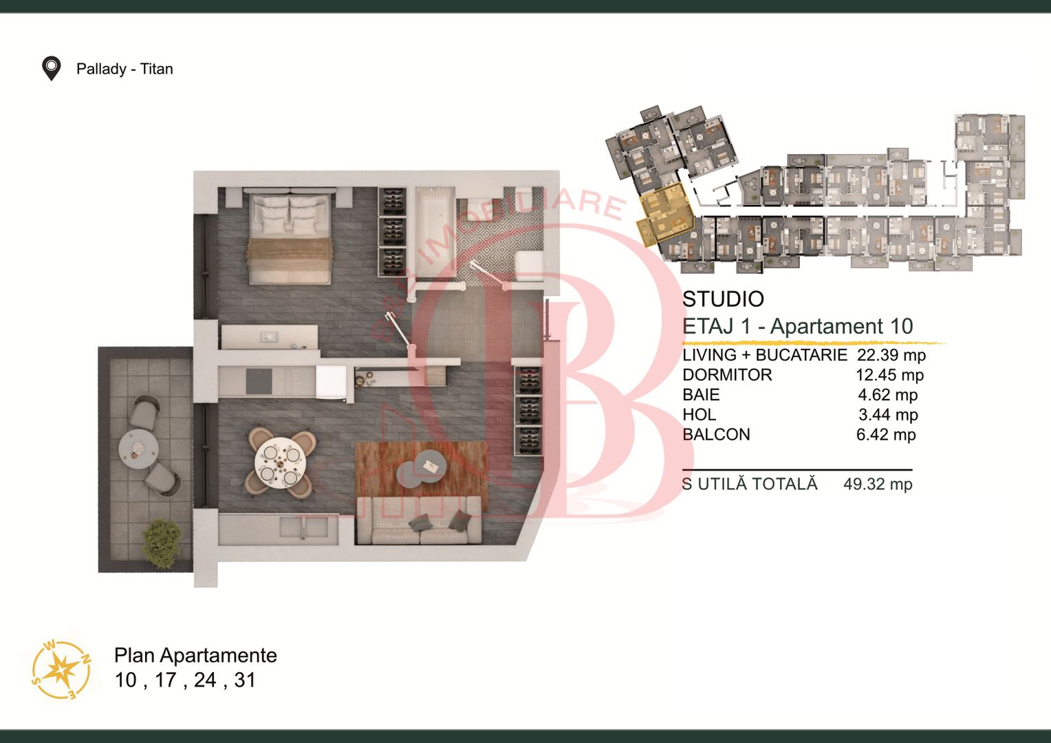 Th. Pallady-Apartament 2 camere Studio Loc de parcare Bonus - Schiță 2