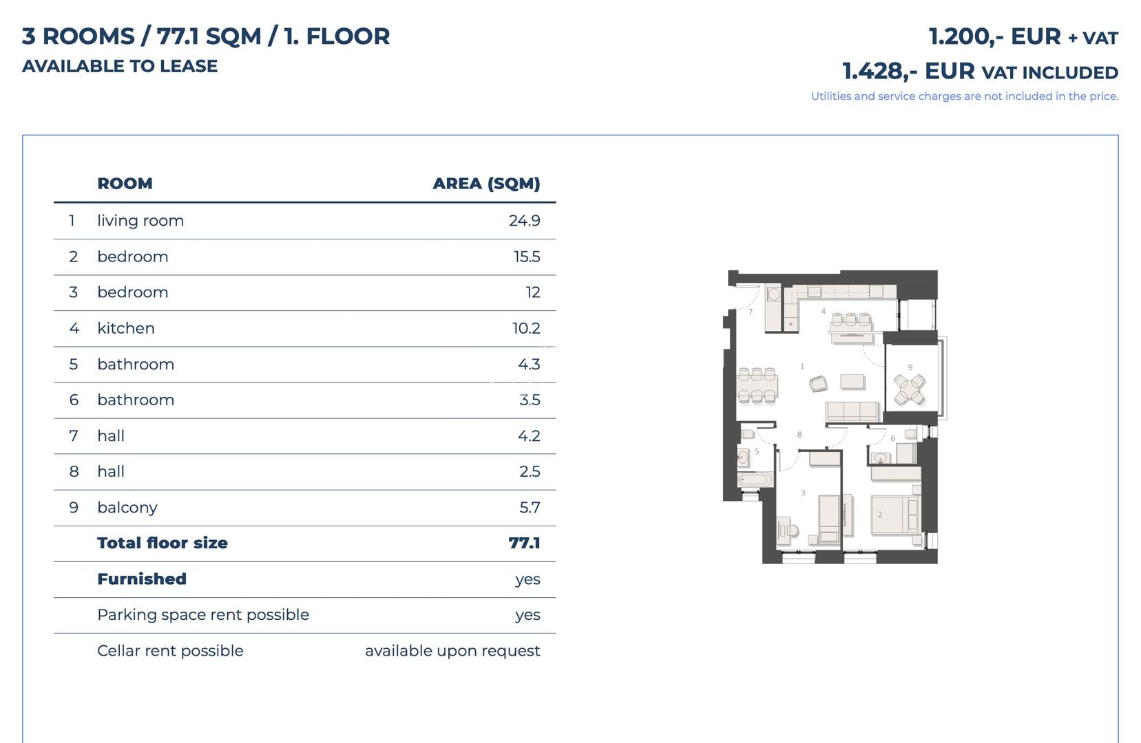 3 premium rooms | 77.1 sq m + balcony | Promenada – Floreasca Nord - Poză 12