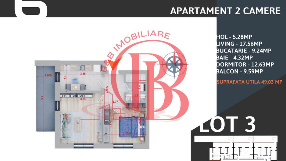 Apartament 2 camere Parcare inclusa Th. Pallady-Finalizat - Schiță 10