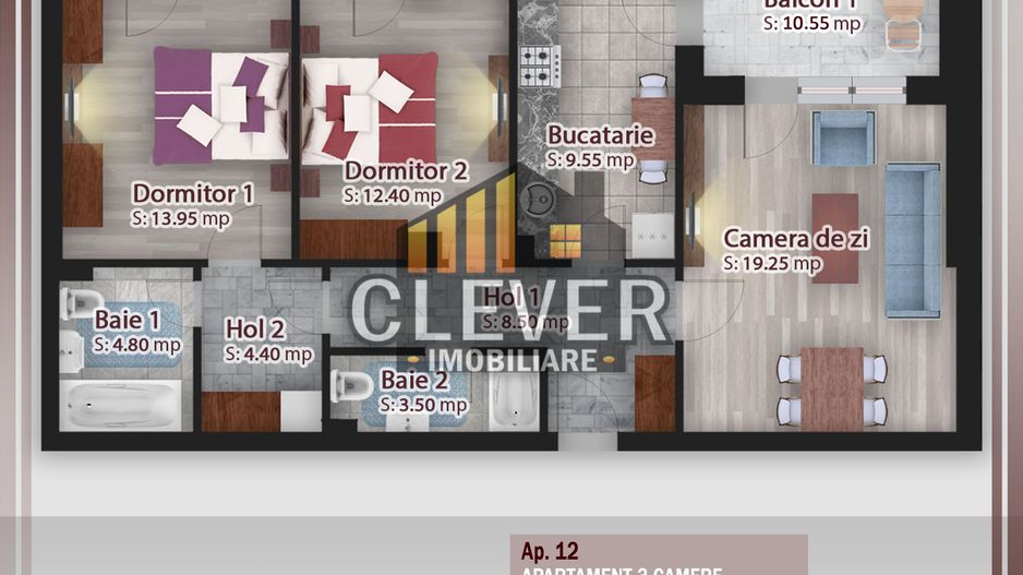 Ap 3 camere Pallady, 93 mp total, 2 balcoane, fără comision - Poză 2