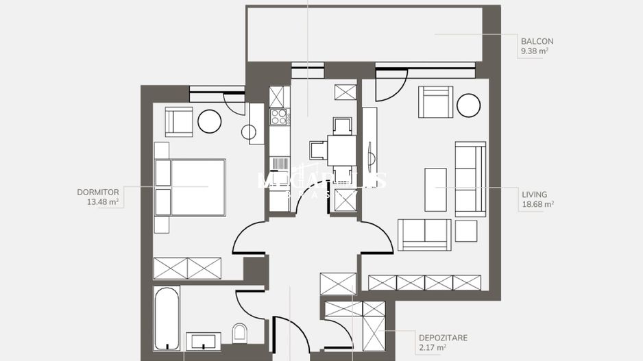 Apartament Premium | 2 camere | Bartolomeu | 54 MP - Poză 2