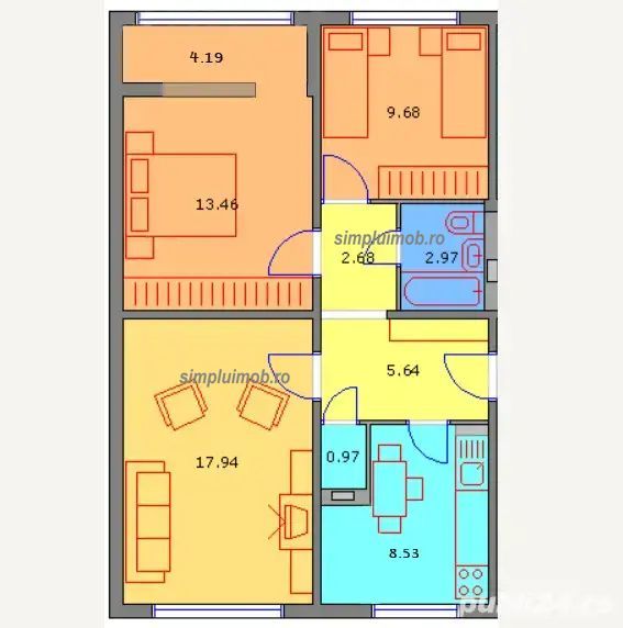 Apartament 3 camere Ozana Titan  66 mp  Etaj 1  Ideal familie - Poză 5
