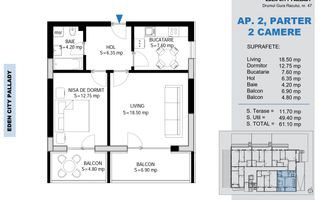 2 camere modern – bloc nou, centrală proprie, Pallady - Schiță 8