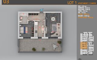 Apartament 2 camere cu terasa-Titan Pallady Metrou Teclu - Schiță 2