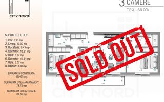 Apartament 3 camere - 87,05mp - CITY NORD 1 Decembrie - Poză 1