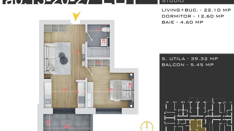 2 camere  -parcare inclusa -proiect nou -Pallady - Schiță 13