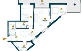 Apartament 3 camere 88 mp cu terasa 35 mp | Semifinisat | Intre Lacuri - Schiță 2