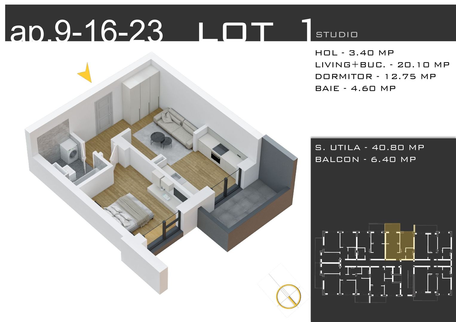2 camere  -parcare inclusa -proiect nou -Pallady - Schiță 12