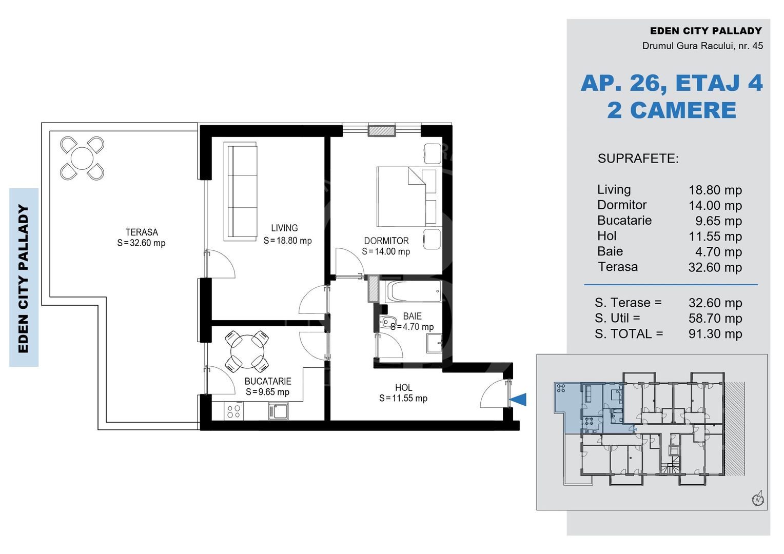 Apartament 2 Camere + terasa 32mp-Titan Pallady-Metrou Teclu - Poză 3