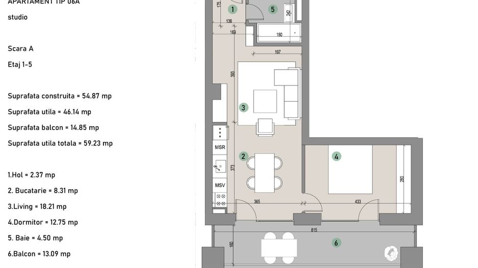 THE LEVEL | APARTAMENT 2 CAMERE | PIATA PRESEI | FINISAJE PREMIUM - Schiță 15