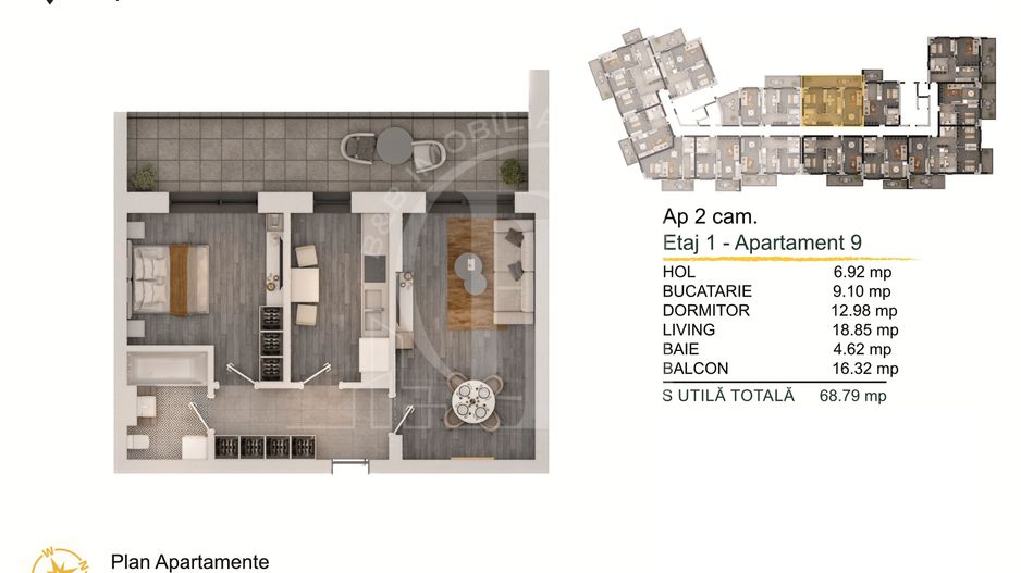 Apartament 2 camere Titan-Pallady cu Loc de Parcare Gratuit - Schiță 2