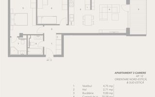 Apartament 3 camere –intabulat -terasa 15 mp – Bloc cu lift și boxă – Sibiu - Schiță 9