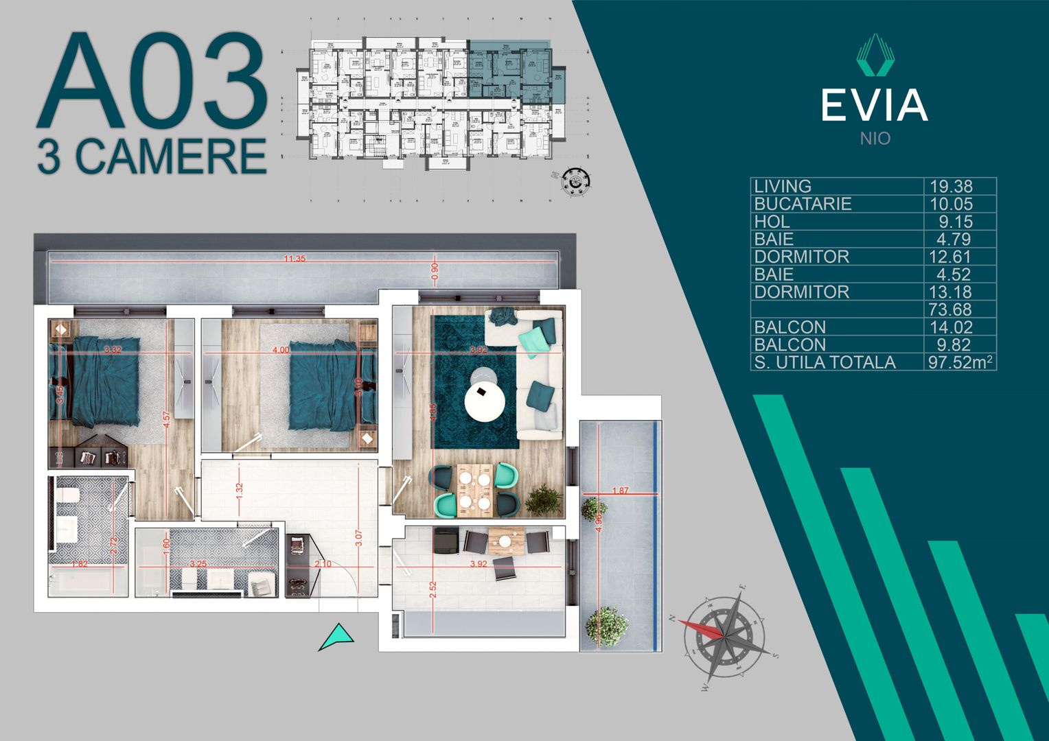 AP. 3CAM. IN BLOC PREMIUM FINALIZAT-SCOALA BRAUNER. PROIECT EVIA! - Poză 2