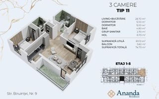 3cam.dec,2bai,direct dezvoltator,15min metrou Leonida - Poză 1