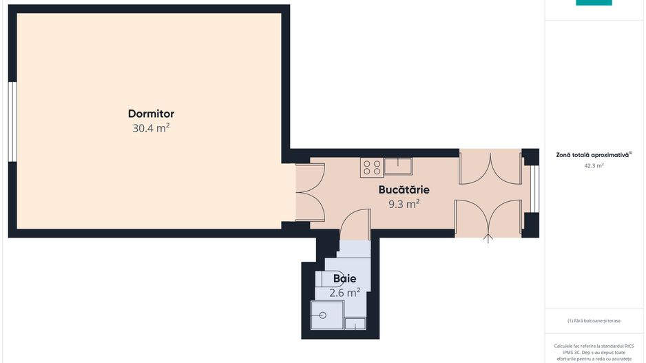 Apartament 1 cameră | 42 mp | Zona Fabric (FEAA) - Poză 6