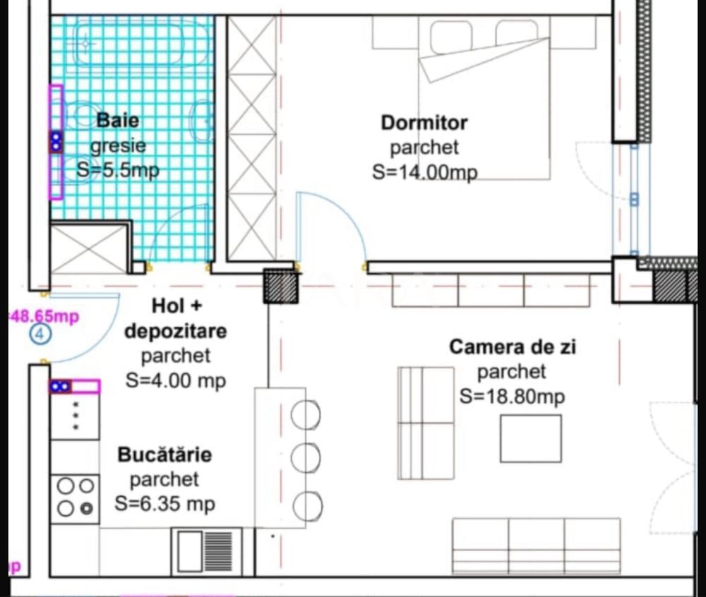 Apartament in Baciu – 48,45 mp,  balcon, parter înalt,  parcare subter - Poză 4