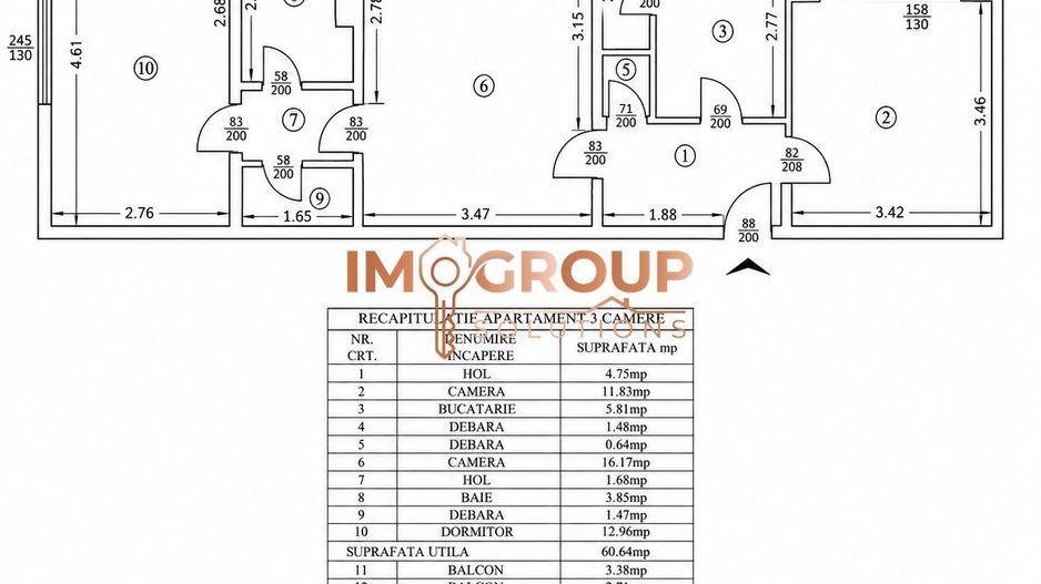 PODU ROS - BLOC FARA RISC - ETAJ INTERMEDIAR - 3 CAMERE - 67 MP - Poză 13