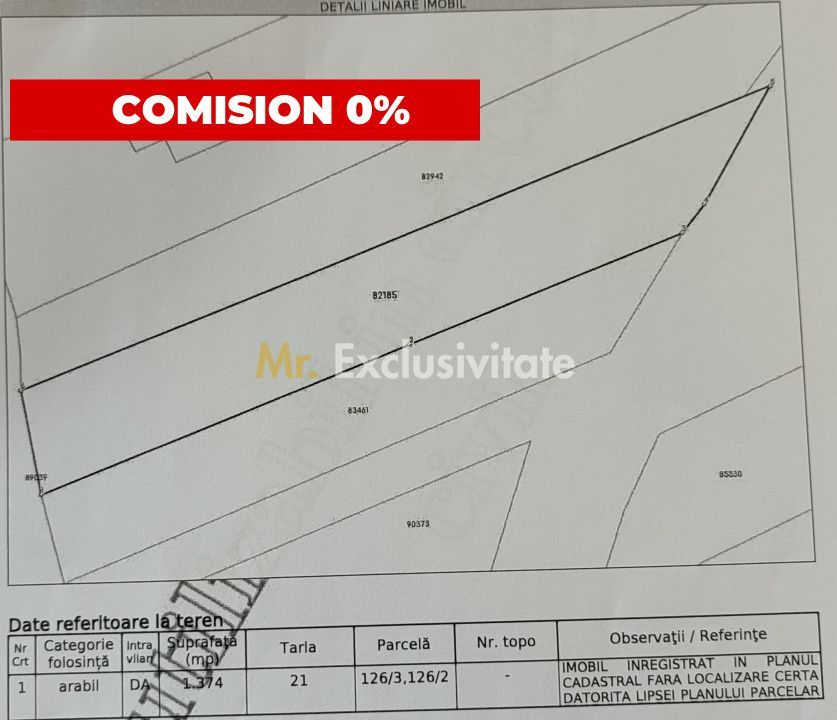 Teren de vanzare in Comuna Bradu – 1.374 mp | Deschidere 13,97 ml | 0% - Poză 3