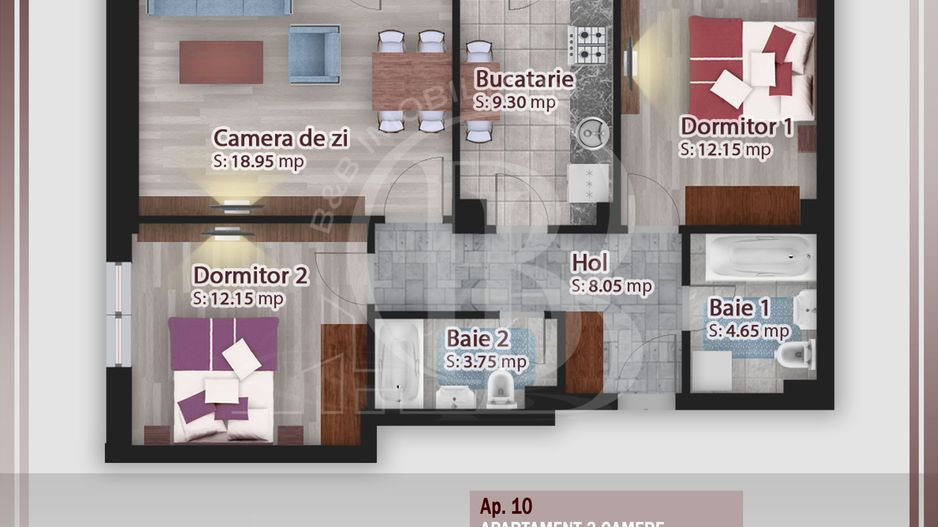 3 camere-Ideal Investitie-Incalzire in pardoseala Pallady - Schiță 1