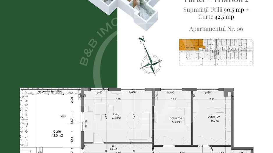 Apartament 3 camere Dormitoare 14mp Gradina Th. Pallady Metrou Teclu - Schiță 3