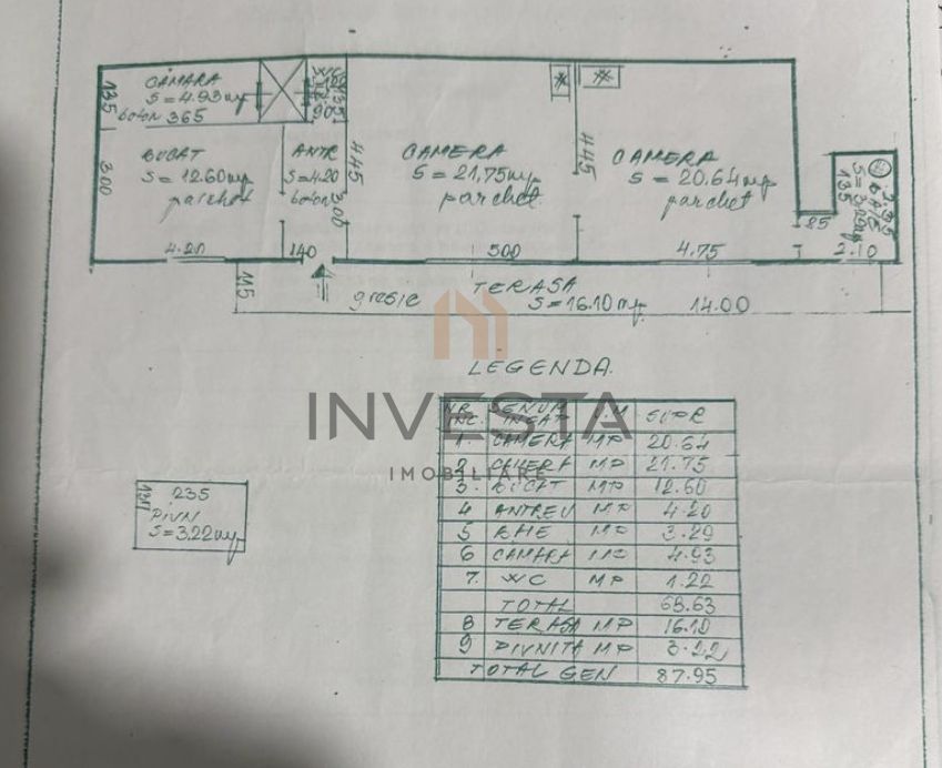 Apartament cu 3 camere si balcon, in Centru, langa Tribunal! - Schiță 3