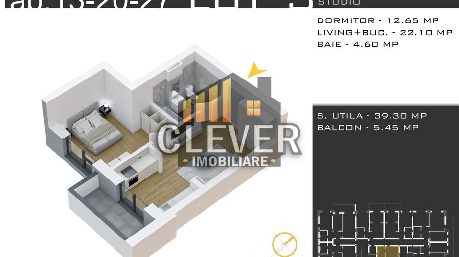 Studio 2 camere, Ideal Investitie - Comision 0%, Pallady - Schiță 9