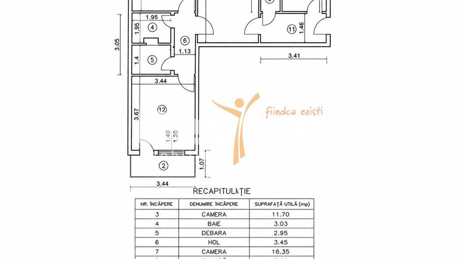 Apartament de vânzare, zona PODU ROȘ, 3 camere, semidecomandat, etaj 1 - Poză 14