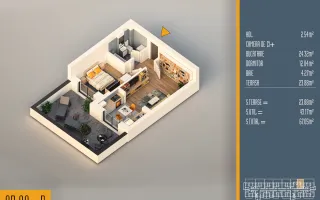 2 camere cu terasă 24 mp | Open space | Pallady - Schiță 11