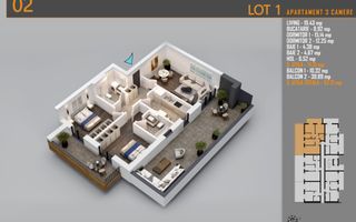 Apartament 3 camere Cu terasa Generoasa-Titan Th. Pallady - Schiță 2