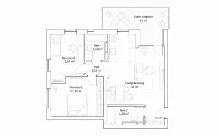 Apartament 3 camere, 72,35 mp, 2 bai + terasa 14 mp | Mehala | Comision 0% - Schiță 25
