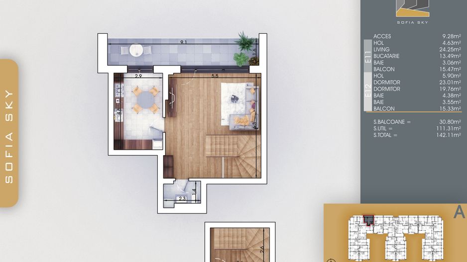 3 camere  duplex -  Titan Pallady  7 min Metrou N Teclu - Schiță 10