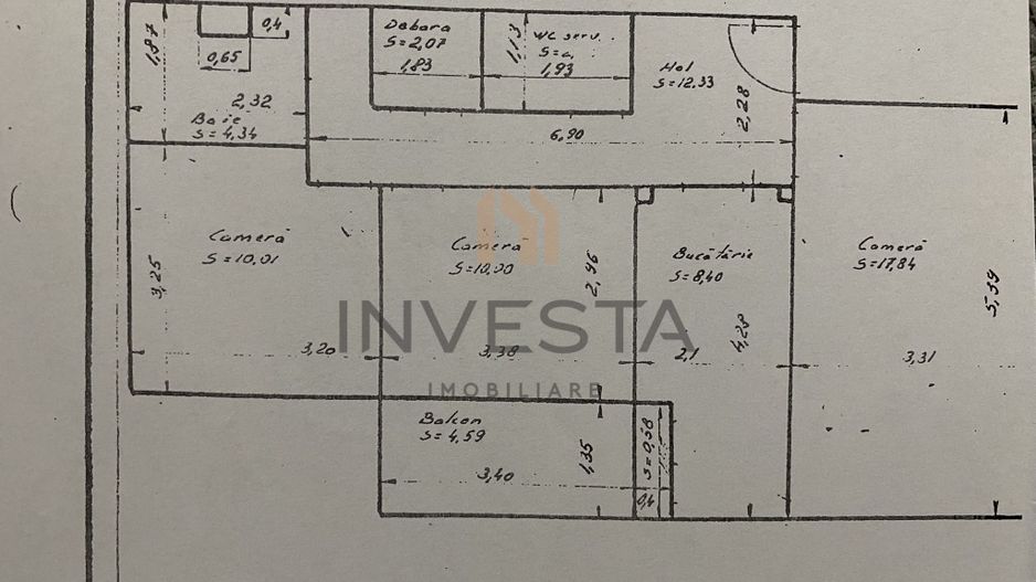 Apartament 3 camere decomandat cu balcon si parcare, zona Gruia - Schiță 12