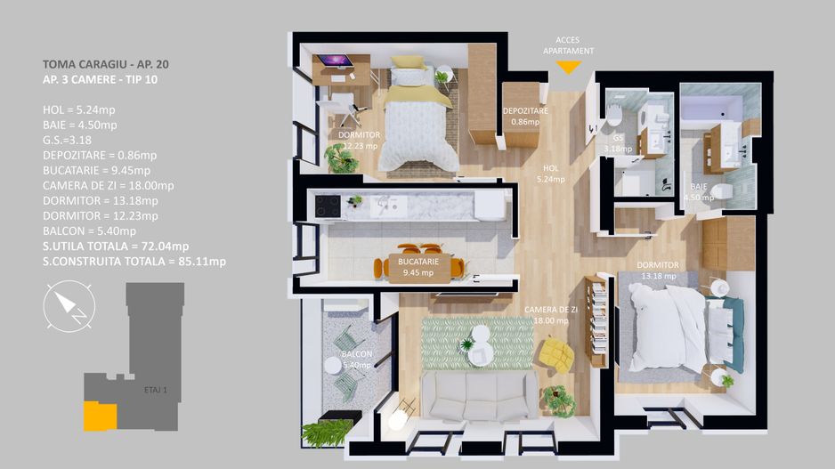 Apartament 3 camere Pipera cu loc de parcare inclus - Poză 5