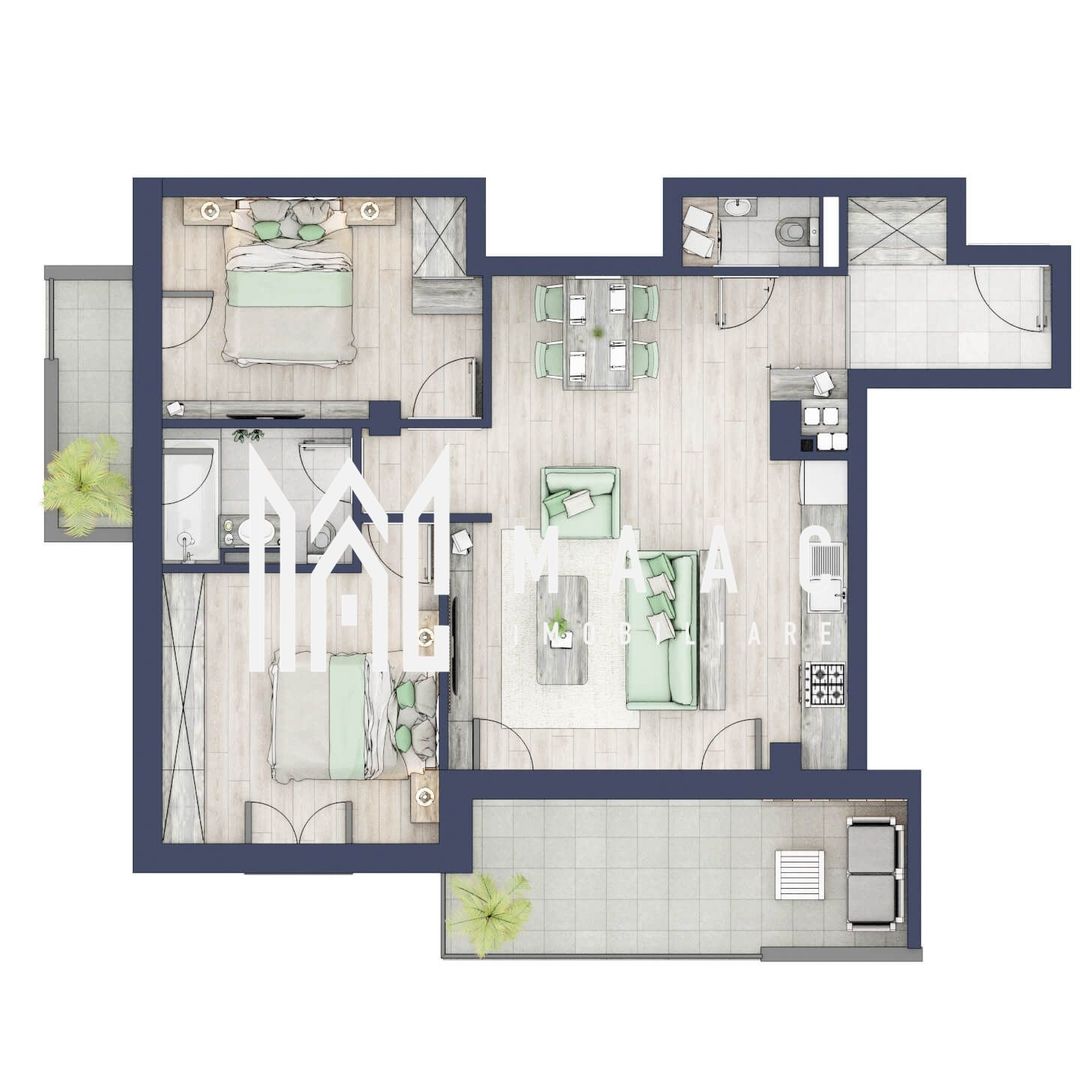 Apartament 3 camere | Balcoane 15.1 mp | Etaj II | Turnisor - Poză 1