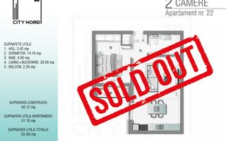 Apartament 2 camere –53.25 mpu -  CITY NORD 1 Decembrie - Poză 1