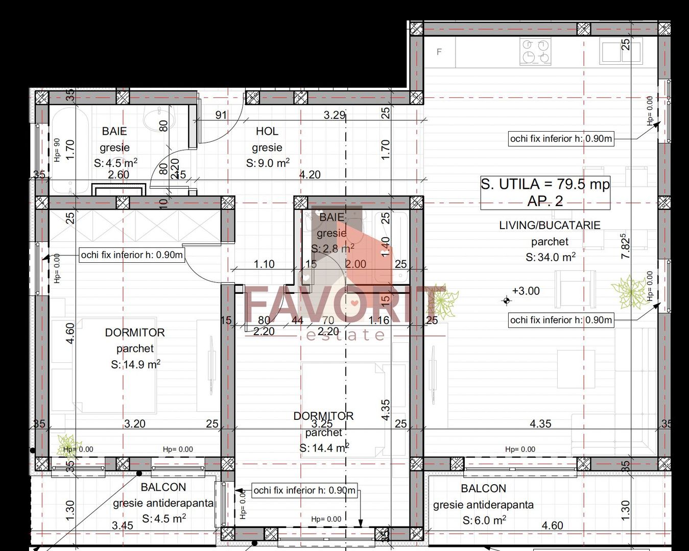 Etaj 1. Model cu 2 bai. Cu 2 locuri de parcare - Poză 11