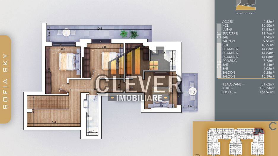 Duplex 4 Camere 165 mp, etaj 11/12, Pallady - metrou Teclu - Schiță 8