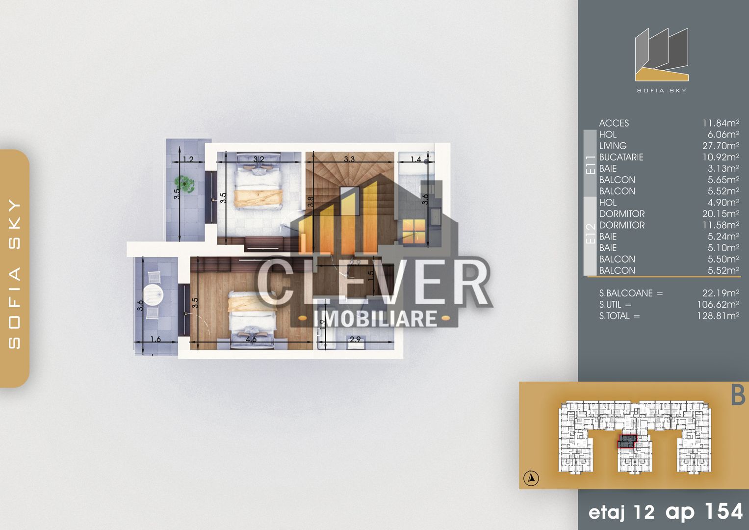 Apartament Duplex 3 camere Finalizat, Pallady - metrou teclu - Schiță 7