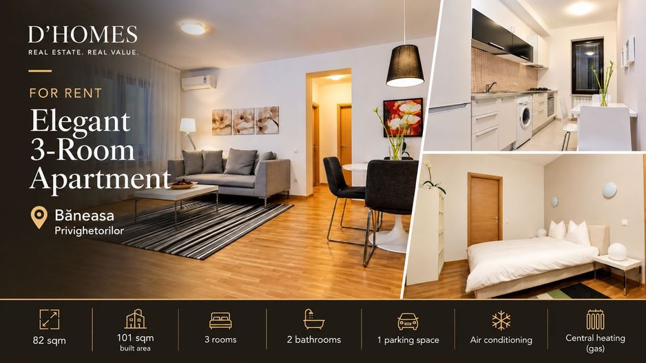 For Rent | Elegant 3-Room Apartment | 82 sqm | Băneasa - Poză 1