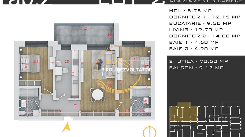 Decomandat Ansamblu modern 2 bai Parcare inclusa Pallady metrou Teclu - Poză 3