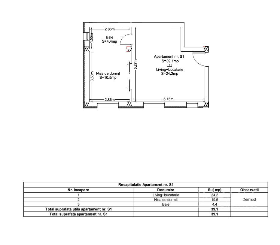Apartament 39 mp | Bloc Nou | Nisa de Dormit | Terra, Floresti - Schiță 4