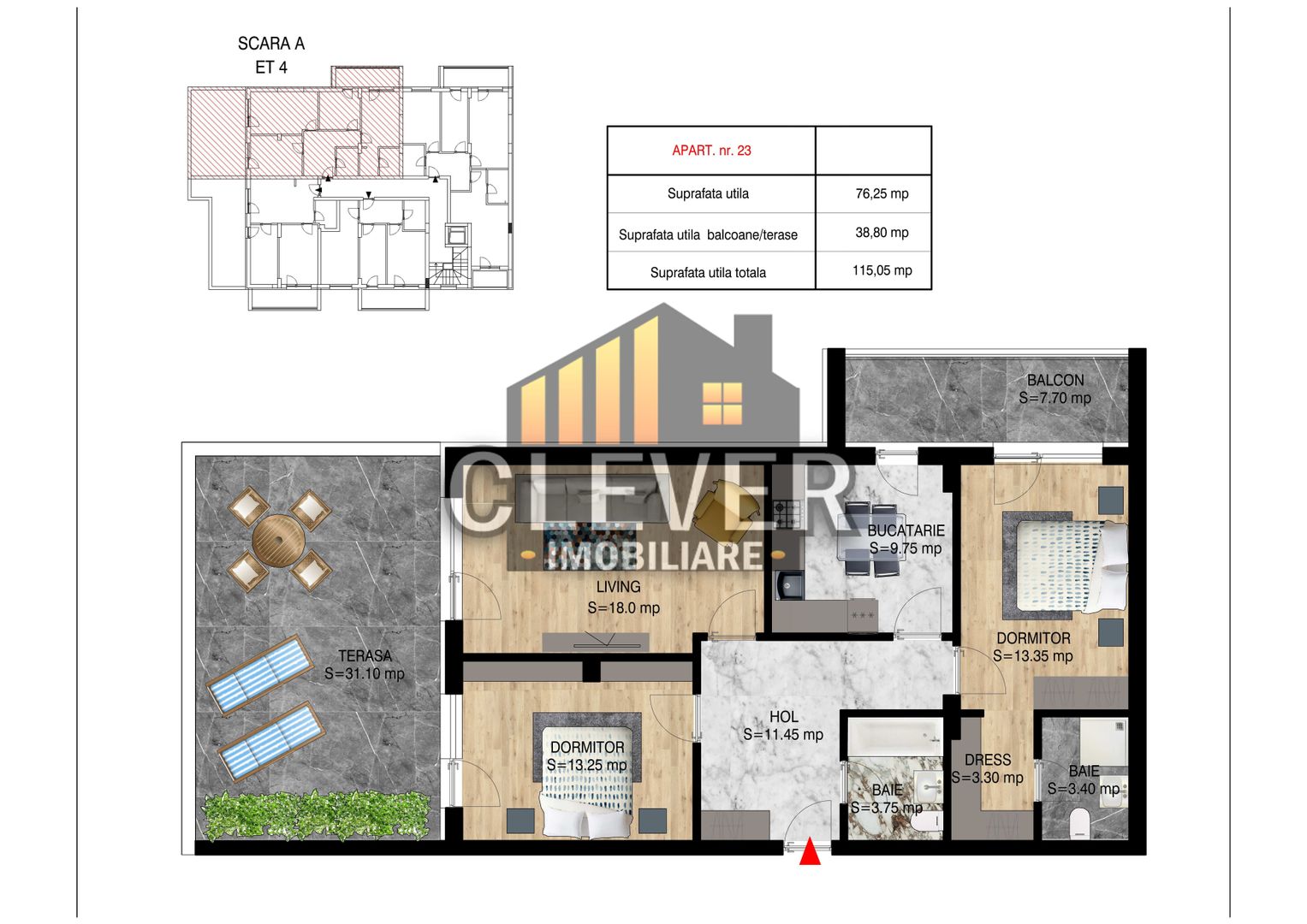 Apartament 3 camere cu Terasa Theodor Pallady Sector 3 - Schiță 6