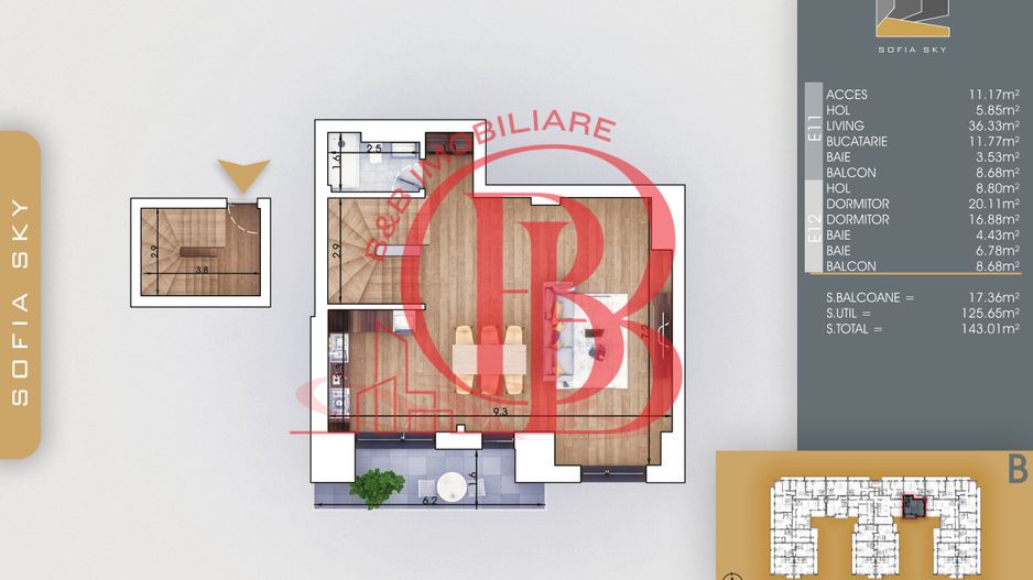 3 camere tip Duplex Living 36mp Mutare Rapida 7min metrou - Schiță 2