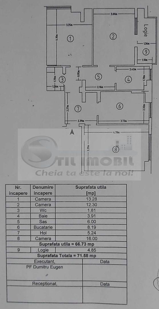 Vand Apartament decomandat, 3 Camere, 2 bai, Iasi, Zona Dacia, Etaj3/8 - Schiță 6