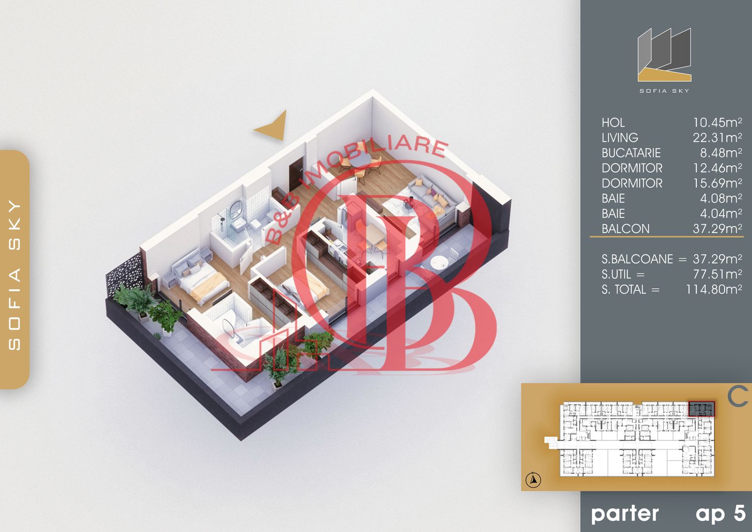 Finalizat-3 camere-2 bai-Terasa 37mp-7min Metrou N. Teclu - Schiță 9